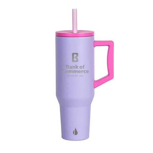 Elemental® 40 Oz Commuter - Triple Wall Insulated Stainless Steel Tumbler with Handle and Straw - LILAC TIE DYE