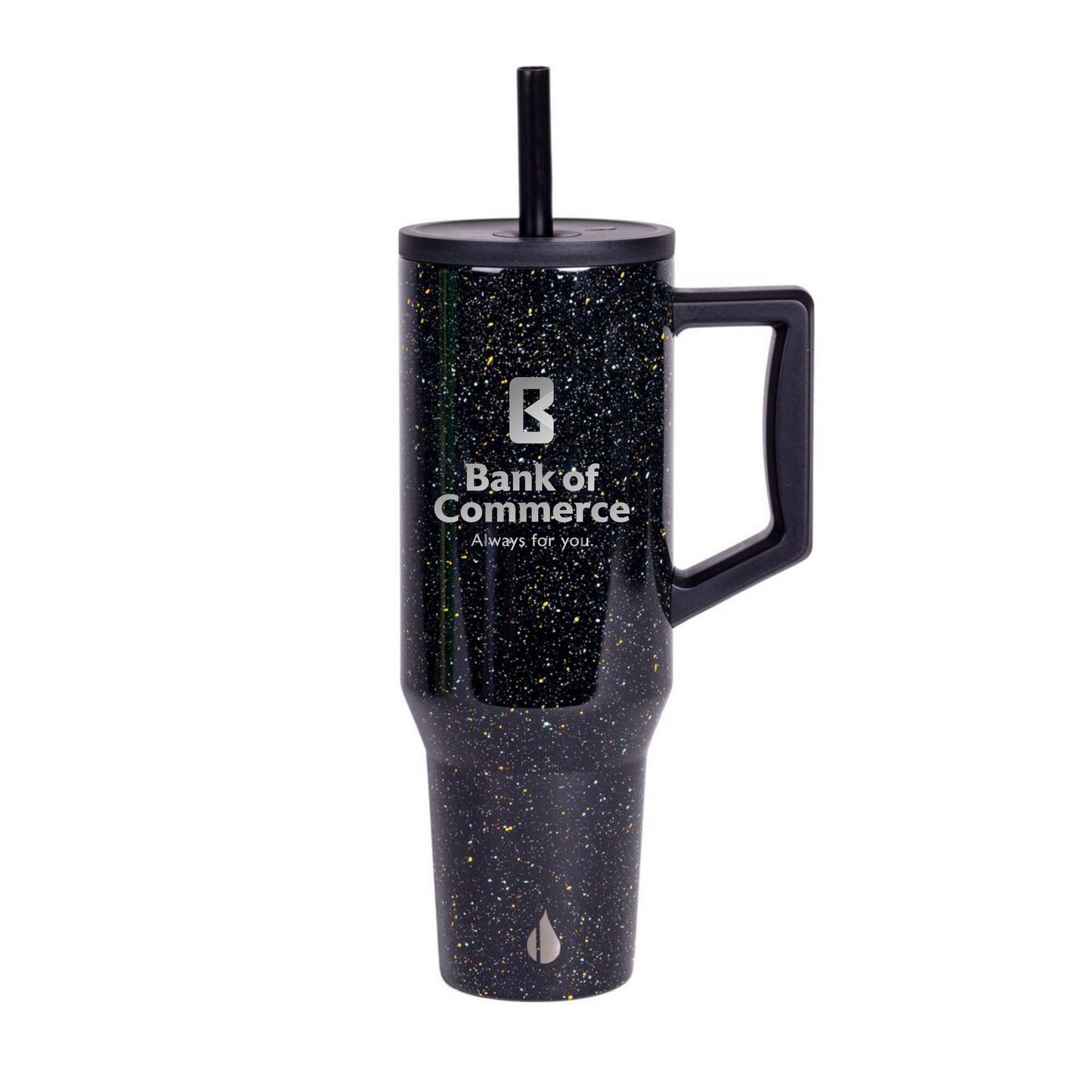 Elemental® 40 Oz Commuter - Triple Wall Insulated Stainless Steel Tumbler with Handle and Straw - BLACK SPECKLE